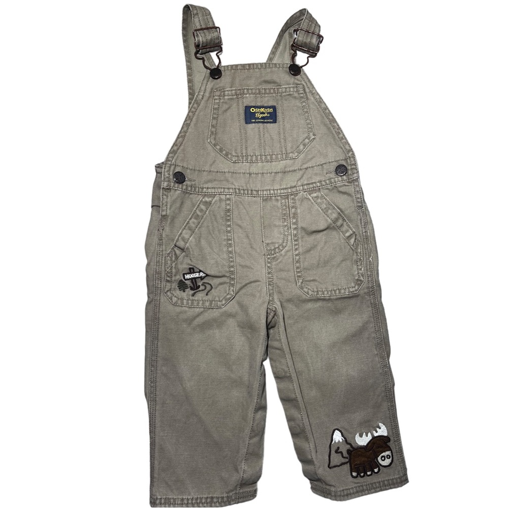 Vintage Osh Kosh Bgosh Beige Moose Mountain Toddler Overalls